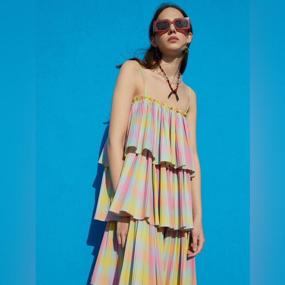 Beatrice B Square Neck Tiered Dress Anthropologie - Picture 15 of 16